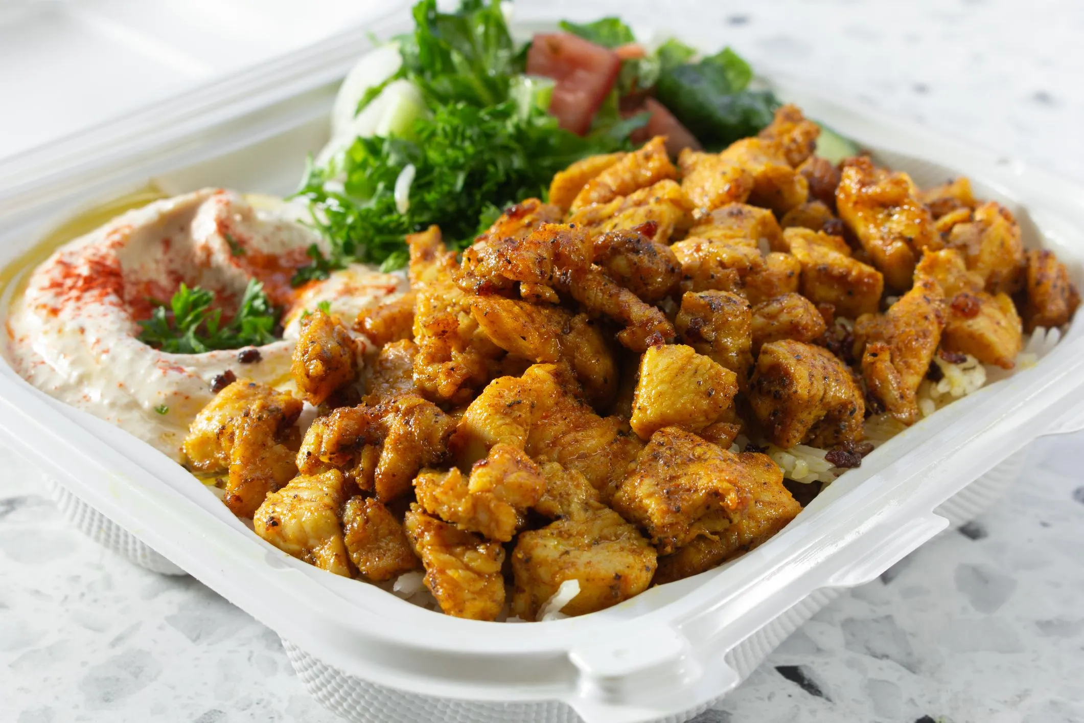 Shawarma Platter at Casablanca Pizza & Donair Edmonton - Salad Rice and Pita